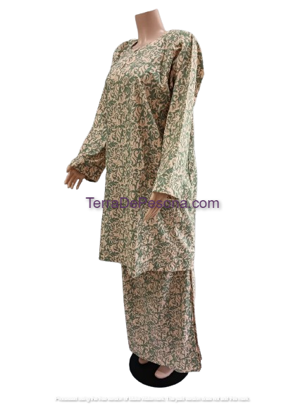 Baju Kurung Pesak Tradisional Johor Hijau Peach