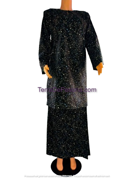 Baju Kurung Pesak Tradisional Johor Starry Black