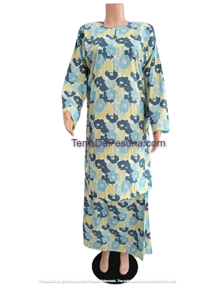 Baju Kurung Pesak Tradisional Johor Pastel Blue Yellow