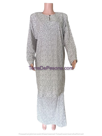 Baju Kurung Pesak Tradisional Johor putih kelabu