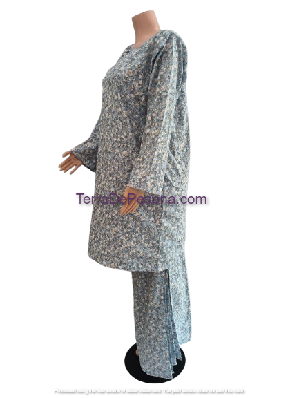 Baju Kurung Pesak Tradisional Johor Ash Blue-KJ0069