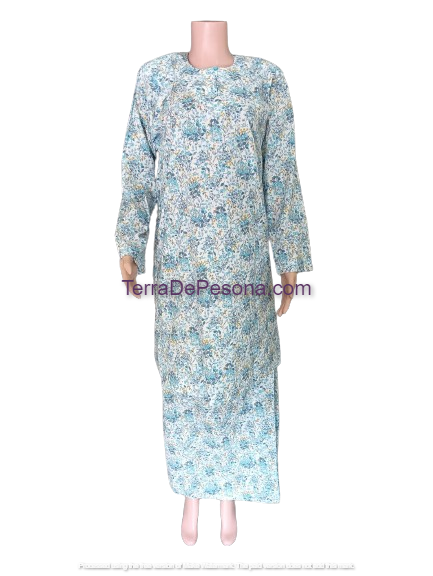 Baju Kurung Pesak Tradisional Johor Blue Bouquet-KJ0070