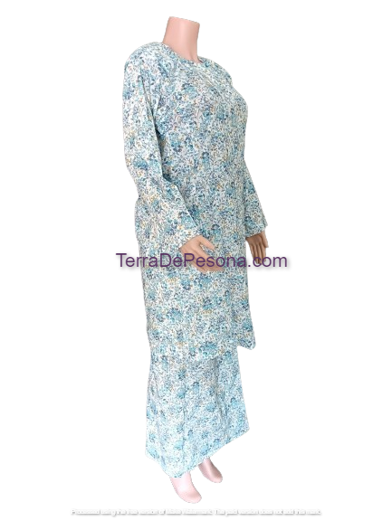 Baju Kurung Pesak Tradisional Johor Blue Bouquet-KJ0070