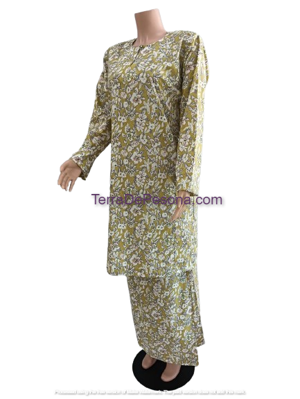 Baju Kurung Pesak Tradisional Johor Khaki Green-KJ0074