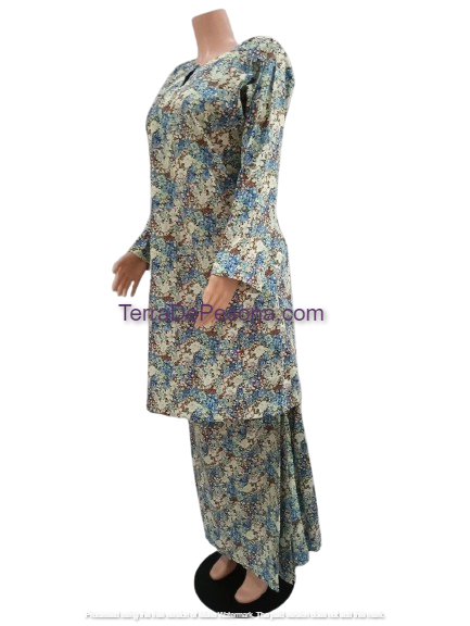 KJ0079 Baju Kurung Pesak Tradisional Johor English Blue White – Terra ...