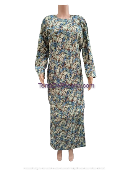 Baju Kurung Pesak Tradisional Johor English Blue White-KJ0079