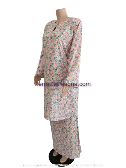 Baju Kurung Pesak Tradisional Johor Misty Pink Rose-KJ0083