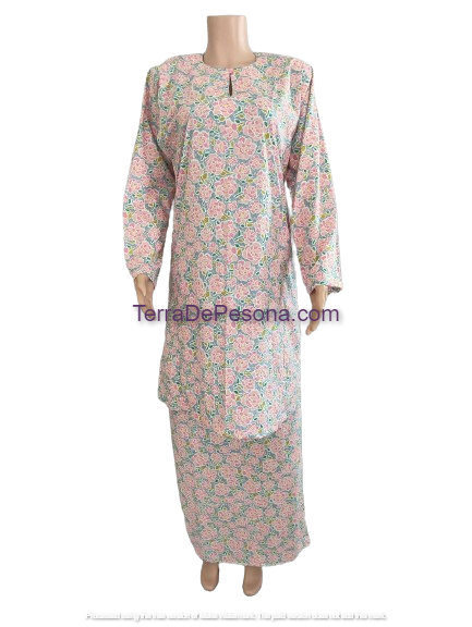 Baju Kurung Pesak Tradisional Johor Misty Pink Rose-KJ0083