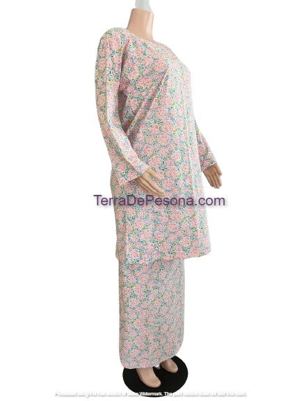 Baju Kurung Pesak Tradisional Johor Misty Pink Rose-KJ0083