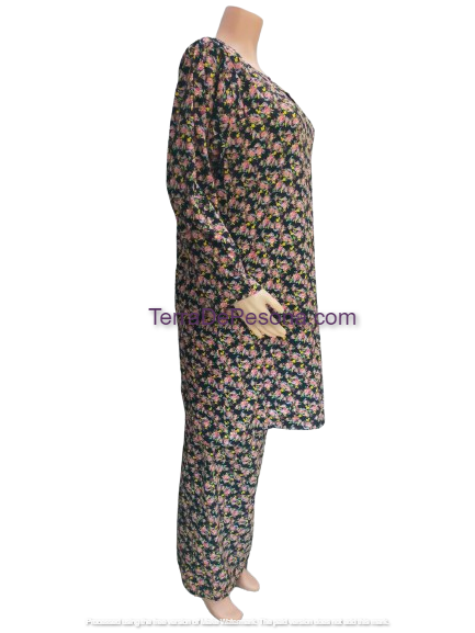 Baju Kurung Pesak Tradisional Johor Pink Flowers On Dark-KJ0086